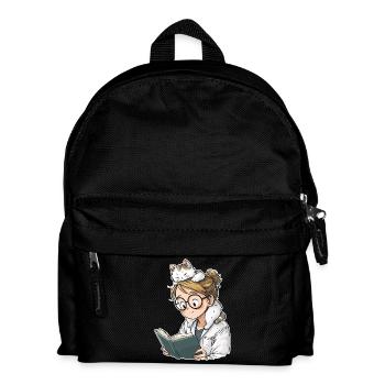 Cat Shoulder Reading Librarian Book Club T-Shirt - Kinder Rucksack - Schwarz - Vorne