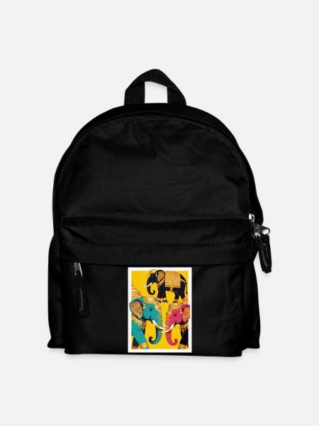 Golden Colorful Elephants on Yellow Background - Kids' Backpack - black