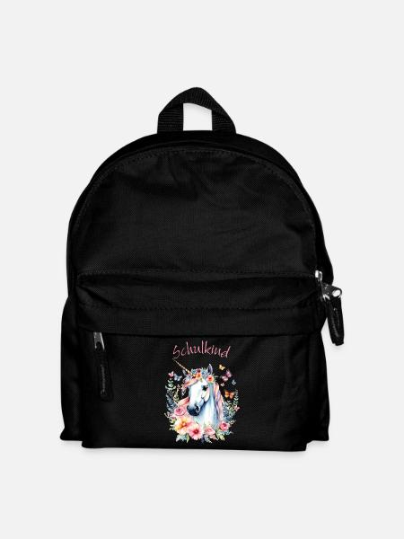 Einhorn mit Blumen Schmetterlinge - Schulkind 2026 - Kinder Rucksack - Schwarz