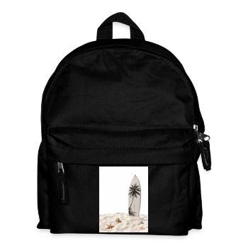 Surfboard in the sand - Kids' Backpack - black - Front