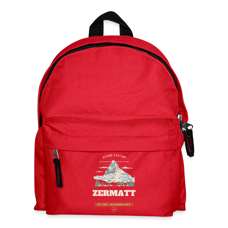 Zermatt badge on a kids' backpack, red