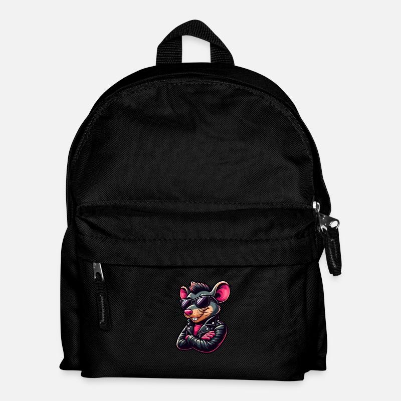 Coole Maus Ratte 50er 60er Lederjacke Sonnenbrille - Kinder Rucksack - Schwarz