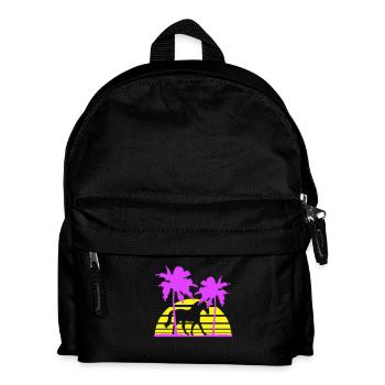 Pferd Reiten Linien Reiter Sonne Palmen Silhouette - Kinder Rucksack - Schwarz - Vorne