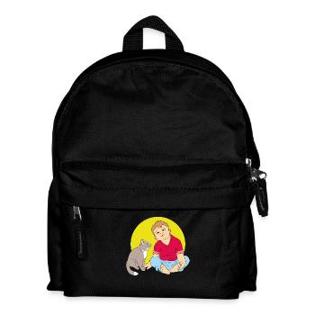 Boy talking to cat - Kids' Backpack - black - Front