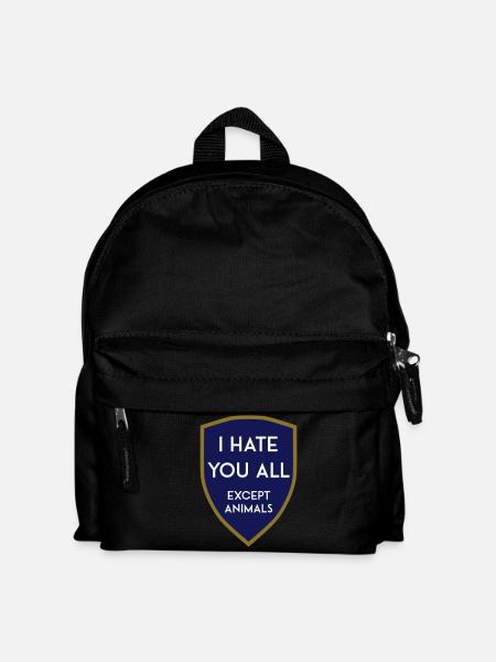 I HATE YOU ALL EXCEPT ANIMALS SHIELD - Kids' Backpack - black