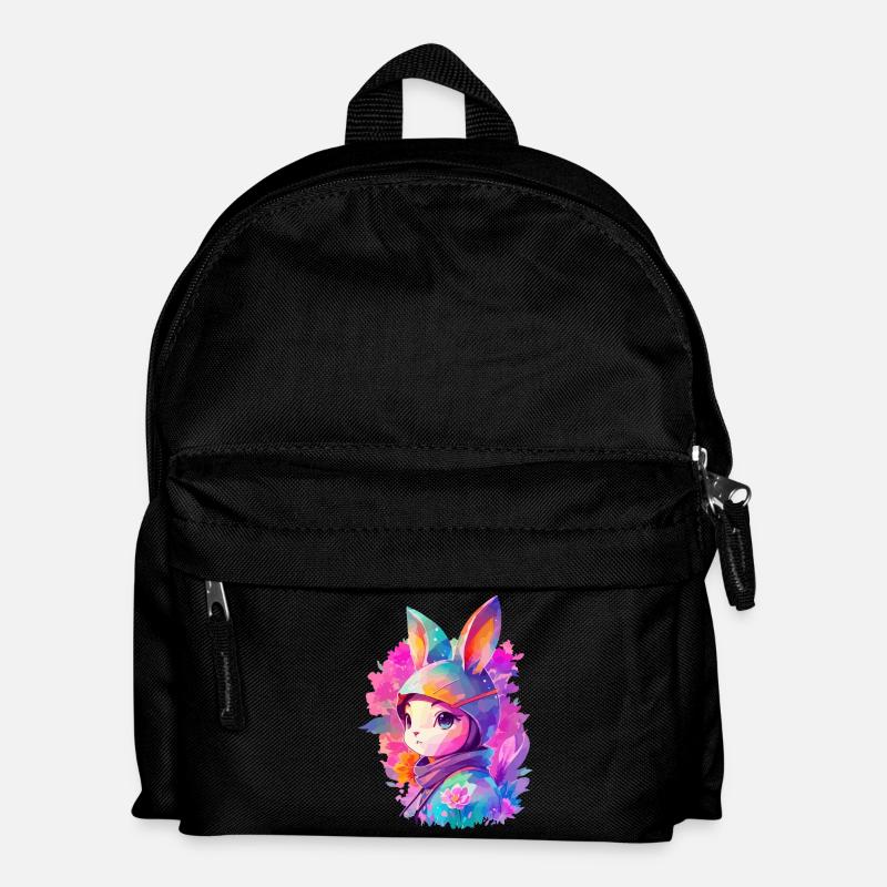 Kaninchenärmel in Aquarell mit Blumen - Kinder Rucksack - Schwarz