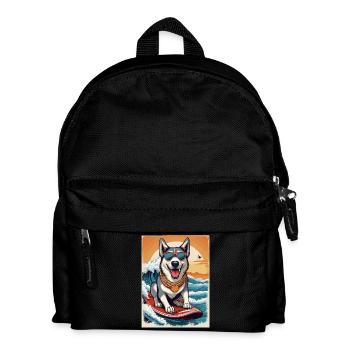 Cooler Husky auf Surfbrett - Kinder Rucksack - Schwarz - Vorne