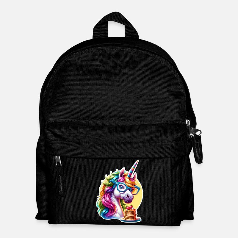 Regenbogen Unicorn mit Brille - Kinder Rucksack - Schwarz