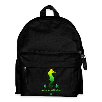 grünes Seepferdchen mit Sternchen - Kinder Rucksack - Schwarz - Vorne
