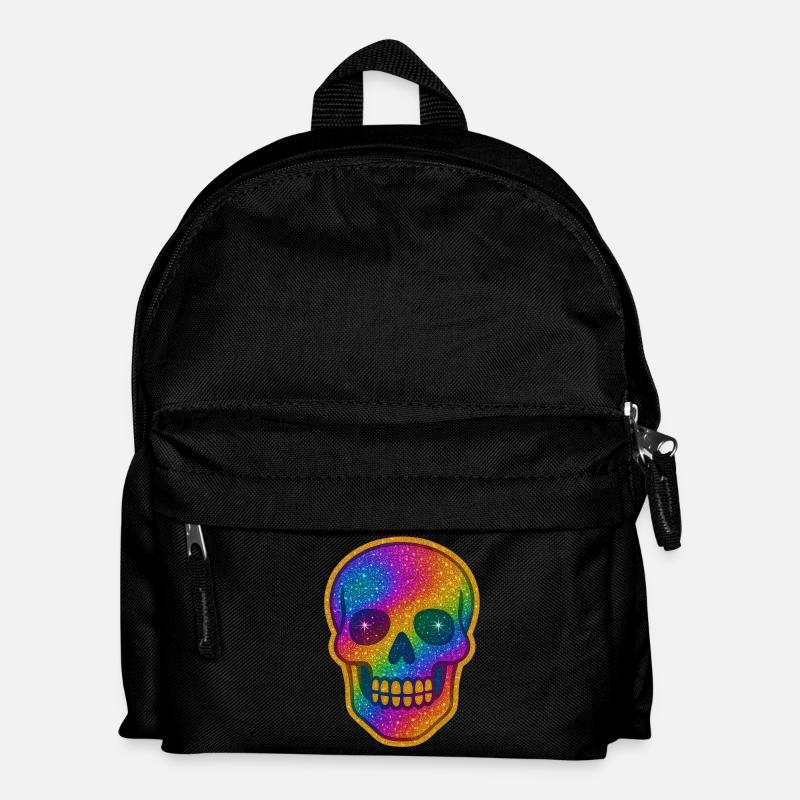 Regenbogen Skull Glitzer zu Halloween - Kinder Rucksack - Schwarz