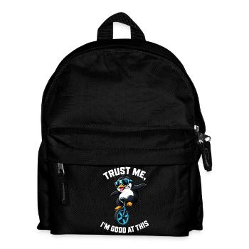 Cool penguin on unicycle with saying - Kids' Backpack - black - Front