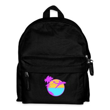 Flugzeug Palmen Fliegen Strand Streifen Meer Reise - Kinder Rucksack - Schwarz - Vorne