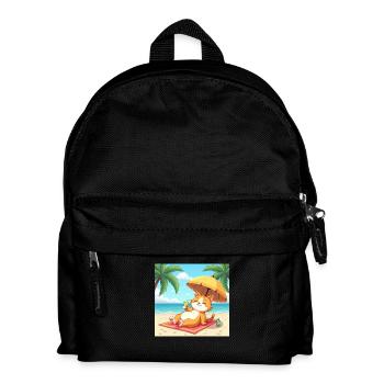Chat sur la plage au soleil avec boisson - dessin animé - Sac à dos Enfant - noir - Devant