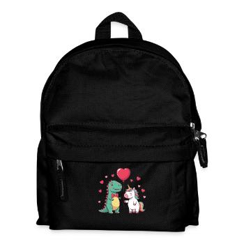 Cute Dino & Unicorn Valentine's T-Shirt - Kids' Backpack - black - Front
