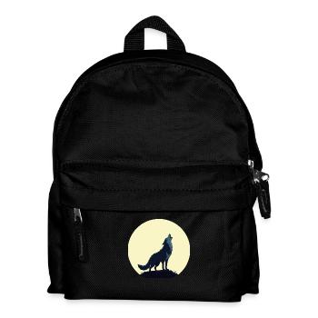 Wolf howling in front of full moon - Kids' Backpack - black - Front