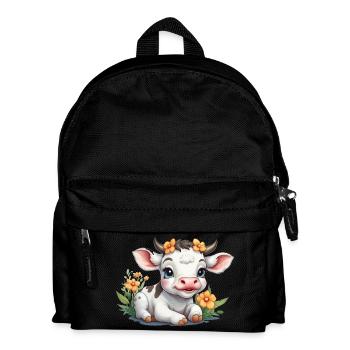 Cute baby cow calf on flower meadow - Kids' Backpack - black - Front