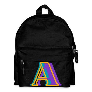 Buchstabe A mehrfarbig - originelle Geschenkidee - Kinder Rucksack - Schwarz - Vorne