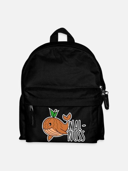Walnuss - Halb Wal halb Nuss schwimmt lustig herum - Kinder Rucksack - Schwarz