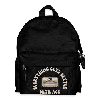 Kassetten-Nostalgie 1985 Regenbogenband - Kinder Rucksack - Schwarz - Vorne