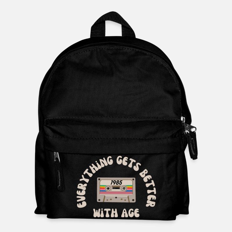 Kassetten-Nostalgie 1985 Regenbogenband - Kinder Rucksack - Schwarz