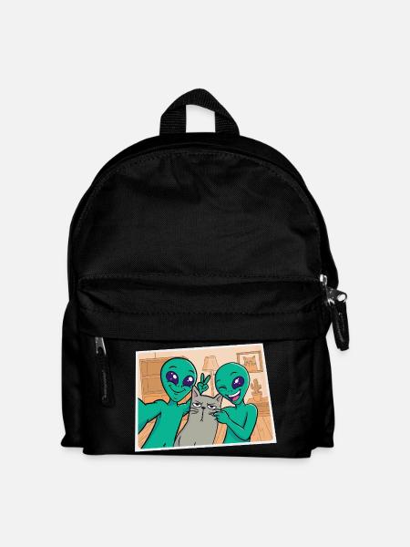Außerirdische machen ein Foto mit Katze - Kinder Rucksack - Schwarz