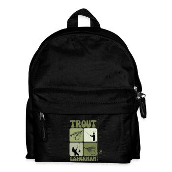 Trout Fishing Art – Vintage Fly and Casting Design - Kids' Backpack - black - Front