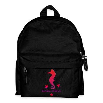 rotes Seepferd mit Sternchen - Kinder Rucksack - Schwarz - Vorne