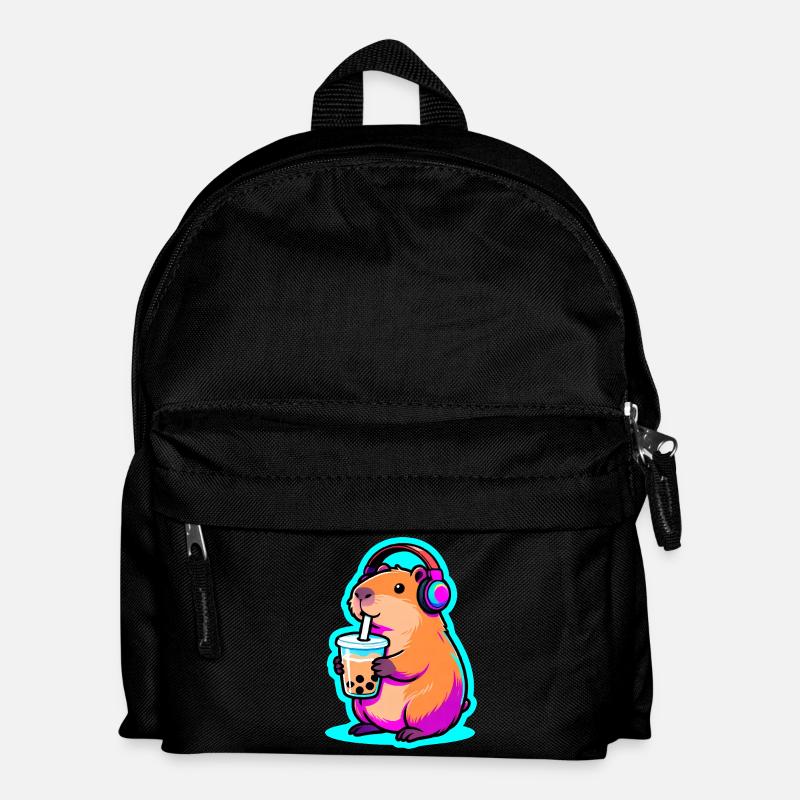 Süßes Capybara Bubble Tea Kawaii Tier Geschenk - Kinder Rucksack - Schwarz