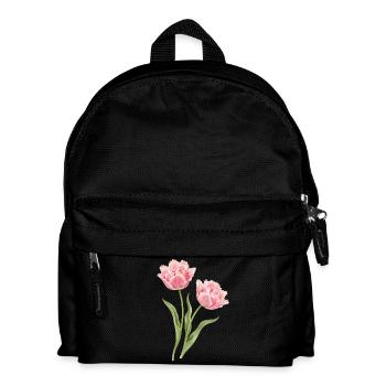 Rosa Papagei Tulpen Blumenmotiv  - Kinder Rucksack - Schwarz - Vorne