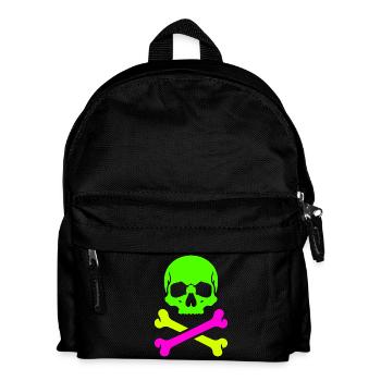 Neon Schädel Gekreuzte Knochen Bunter Pirat Skull - Kinder Rucksack - Schwarz - Vorne