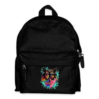 Wolf, bunt, - Kinder Rucksack - Schwarz - Vorne