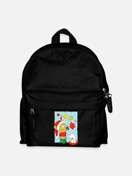 Christmas Bear doing Christmas decorations - Kids' Backpack - black