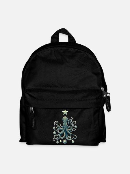 Weihnachts Oktopus mit Baumschmuck - Kinder Rucksack - Schwarz