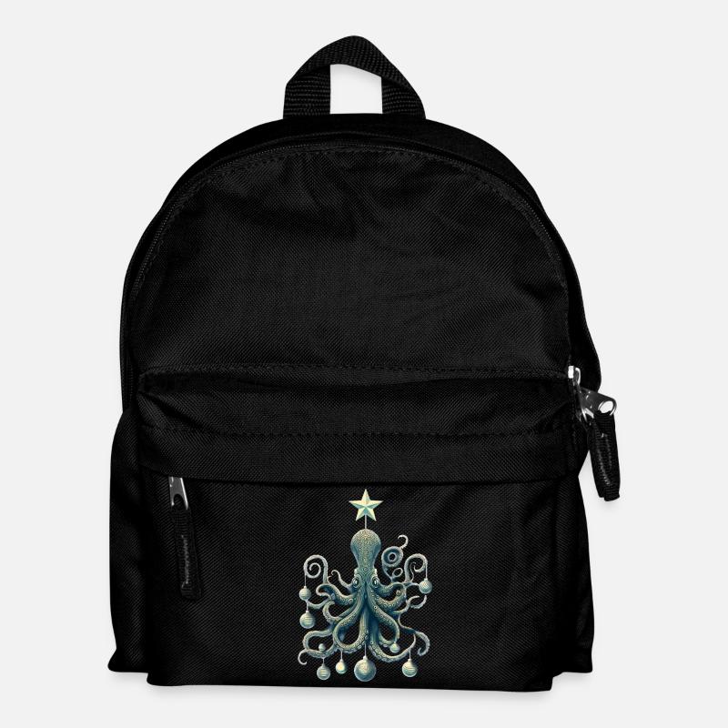 Weihnachts Oktopus mit Baumschmuck - Kinder Rucksack - Schwarz