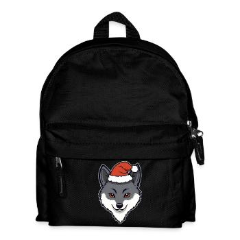 Loup de Noël Tête de dessin animé avec chapeau - Sac à dos Enfant - noir - Devant