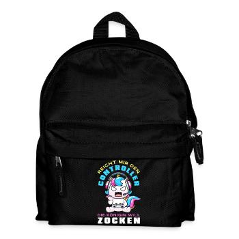 Die Königin Will Zocken Lustiges Einhorn Gamer - Kinder Rucksack - Schwarz - Vorne