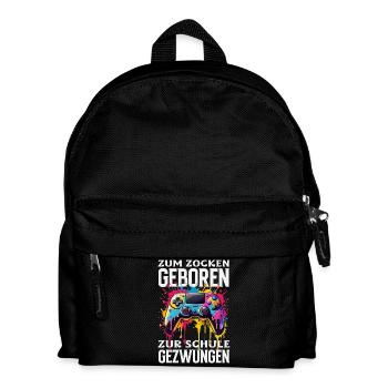 Zum Zocken Geboren Zur Schule Gezwungen Bunt - Kinder Rucksack - Schwarz - Vorne