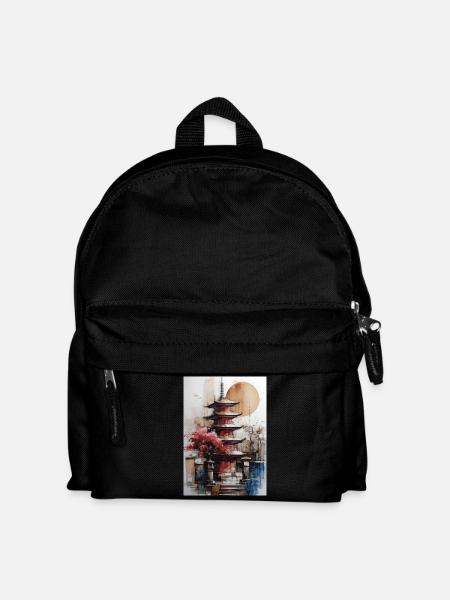 Zen Sun Watercolor Pagoda - Kids' Backpack - black
