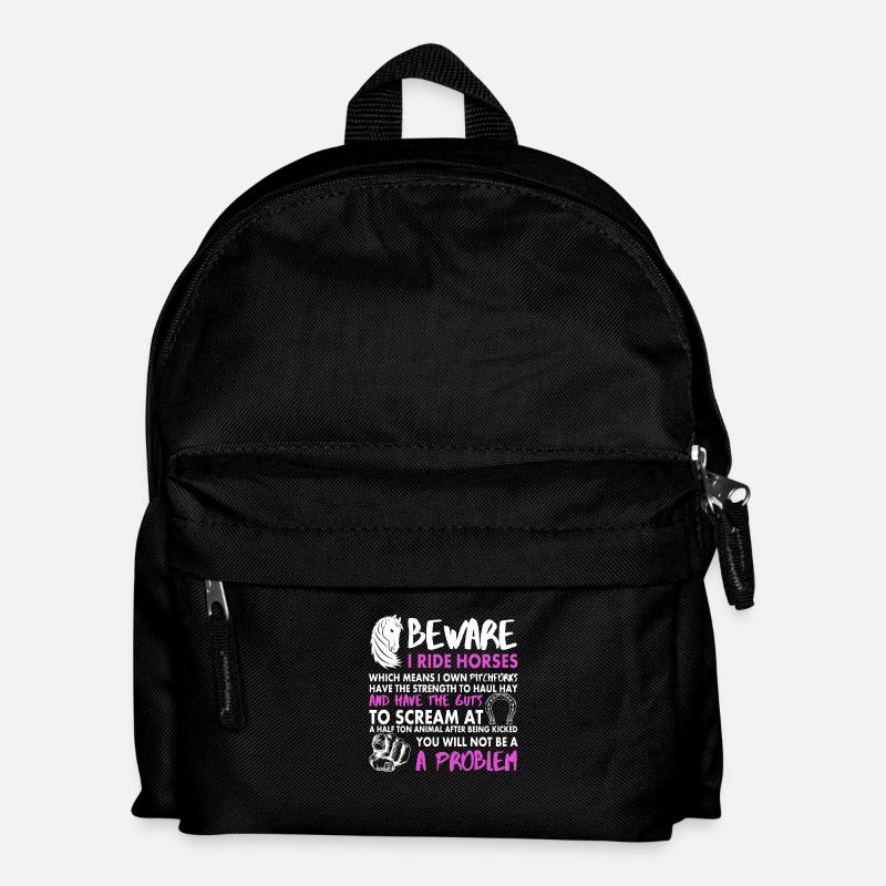 Be careful! I ride horses! - Kids' Backpack - black