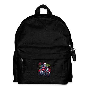 cooler Nikolaus Weihnachtsmann auf einem Motorrad - Kinder Rucksack - Schwarz - Vorne