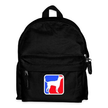 Dog Silhouette Symbol Red Blue Sport Logo Square - Kids' Backpack - black - Front