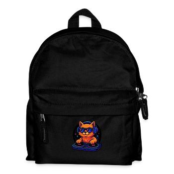 Neon DJ Cat mit Kopfhörer und Plattenspieler - Kinder Rucksack - Schwarz - Vorne