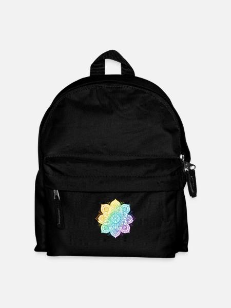 A T shirt design displays a mandala in vivid ra - Kids' Backpack - black