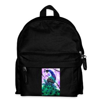 Lino Schnitt von einem Pfau - Kinder Rucksack - Schwarz - Vorne