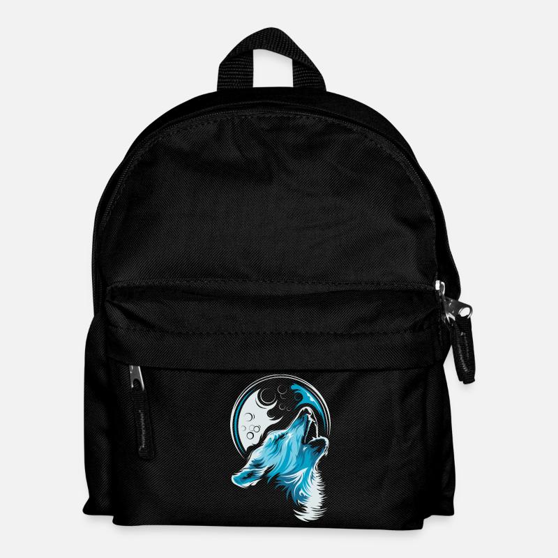 blauer Wolf Mond jaulen Illustration Waldtiere - Kinder Rucksack - Schwarz