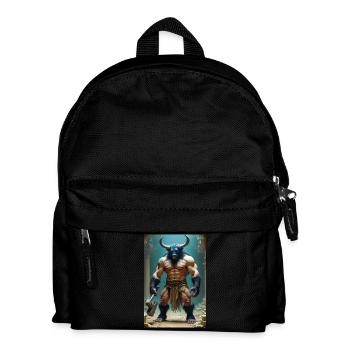 Minotaur, massive bull-headed warrior gripping axe - Kids' Backpack - black - Front