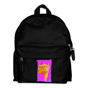 Neon Kamel Karikatur auf Pinkem Hintergrund - Kinder Rucksack - Schwarz - Vorne