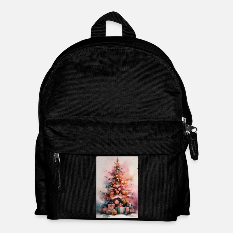 Pastel Watercolor Christmas Tree - Kids' Backpack - black