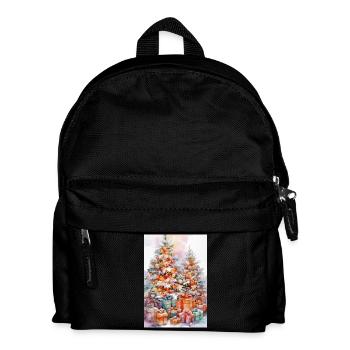Weihnachtsaquarell: Bäume und Pakete - Kinder Rucksack - Schwarz - Vorne