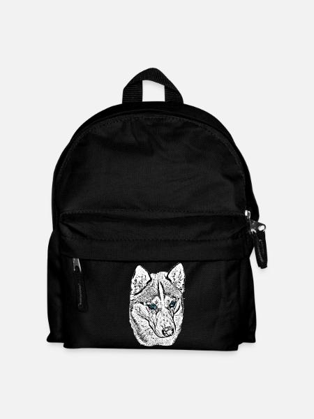 Wolfskopf Zeichnung Blaue Augen - Kinder Rucksack - Schwarz